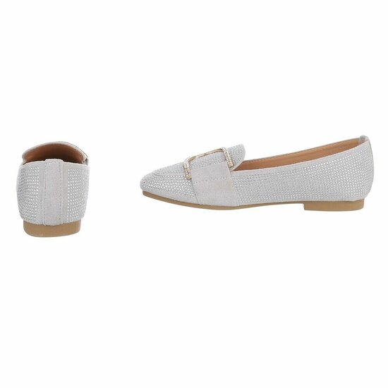 Grijze elegante mocassin Cristina met gouden decoratie