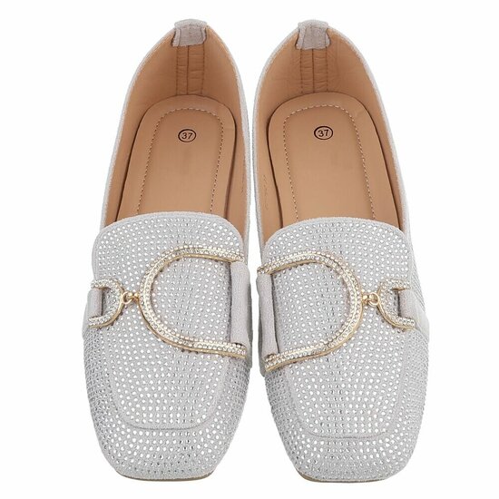 Grijze elegante mocassin Cristina met gouden decoratie