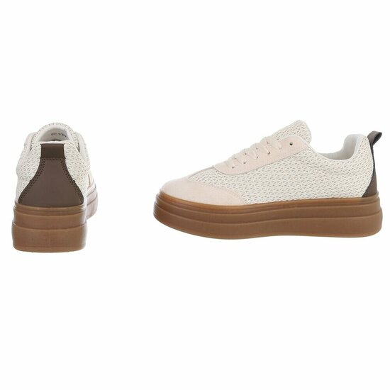 Beige platform sneakers Clauvie met bruine detail