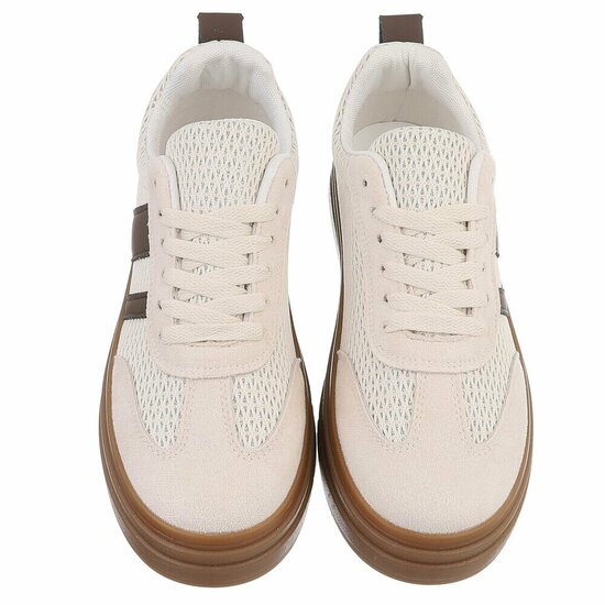 Beige platform sneakers Clauvie met bruine detail