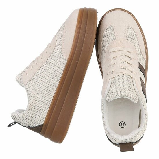 Beige platform sneakers Clauvie met bruine detail