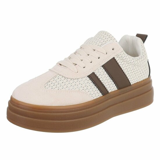 Beige platform sneakers Clauvie met bruine detail