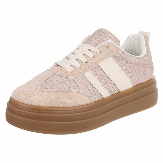 Kaki bruine platform sneakers Clauvie met beige detail
