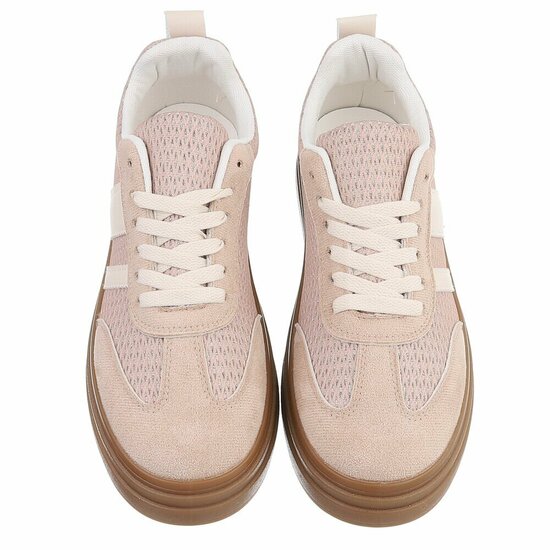 Kaki bruine platform sneakers Clauvie met beige detail