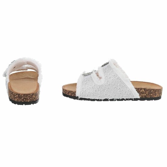 Witte denim slippers Claire met strass gespen