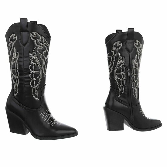 Zwarte cowboylaarzen met witte stiksels Clemencia