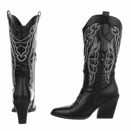 Zwarte cowboylaarzen met witte stiksels Clemencia