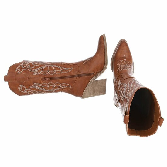 Camel cowboylaarzen met witte stiksels Clemencia