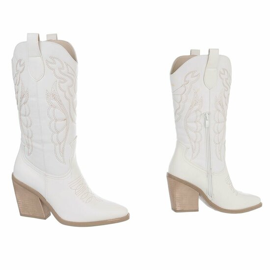 Witte cowboylaarzen met witte stiksels Clemencia