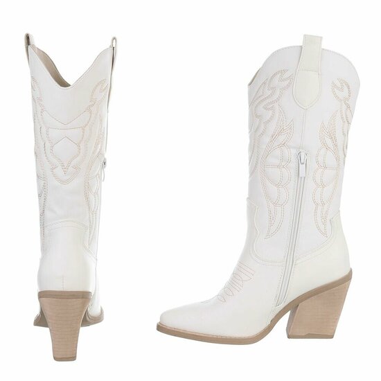 Witte cowboylaarzen met witte stiksels Clemencia
