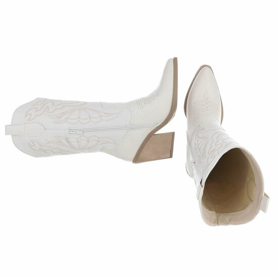 Witte cowboylaarzen met witte stiksels Clemencia