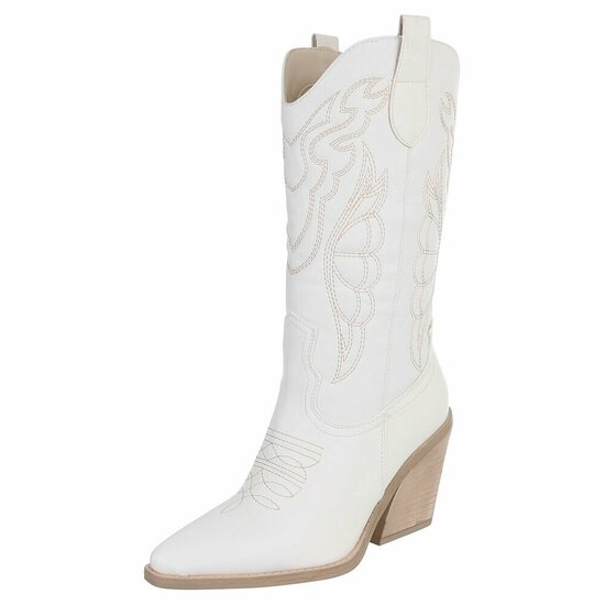 Witte cowboylaarzen met witte stiksels Clemencia
