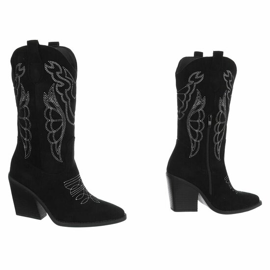 Zwarte suede cowboylaarzen met witte stiksels Clemencia