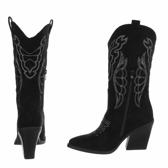 Zwarte suede cowboylaarzen met witte stiksels Clemencia
