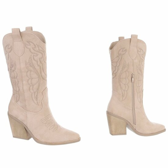 Beige suede cowboylaarzen met stiksels Clemencia