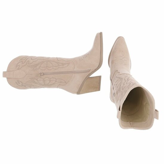 Beige suede cowboylaarzen met stiksels Clemencia
