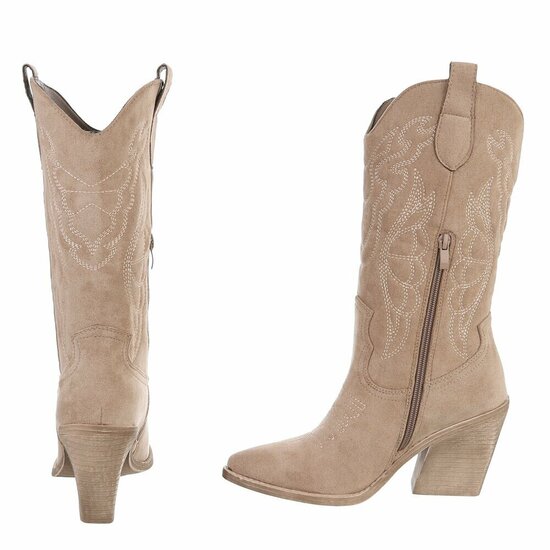 Kaki bruine suede cowboylaarzen met stiksels Clemencia