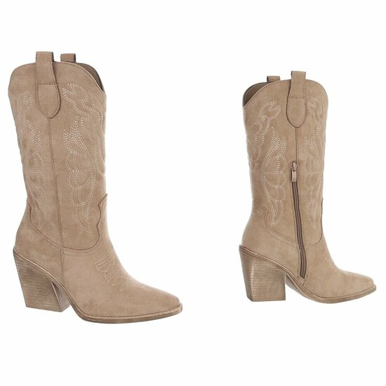 Kaki bruine suede cowboylaarzen met stiksels Clemencia