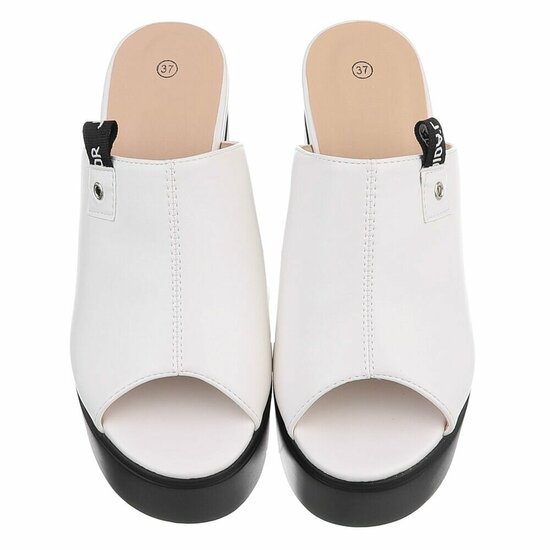 Witte platform mules met zwarte wedgezool Cintia