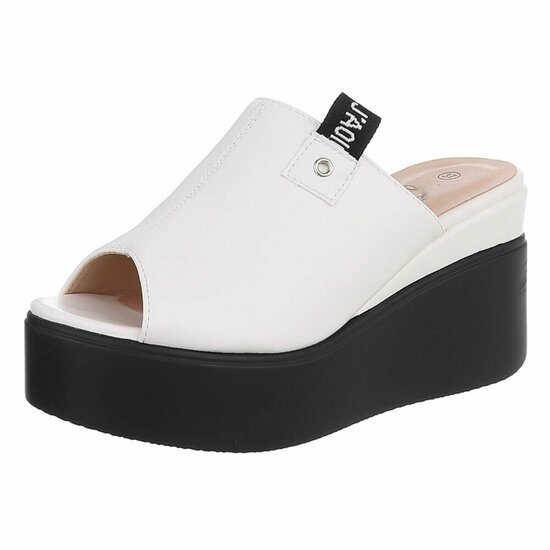 Witte platform mules met zwarte wedgezool Cintia