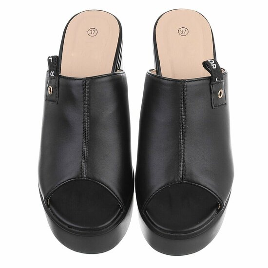 Zwarte platform mules met zwarte wedgezool Cintia