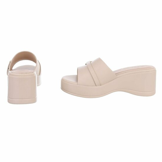 Beige wedge mules met goudkleurige gesp Cirilla
