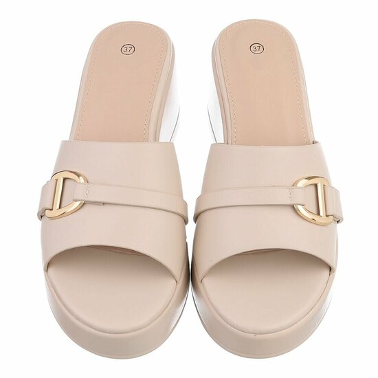 Beige wedge mules met goudkleurige gesp Cirilla