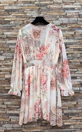 Mooie korte cream jurk met bloemen print