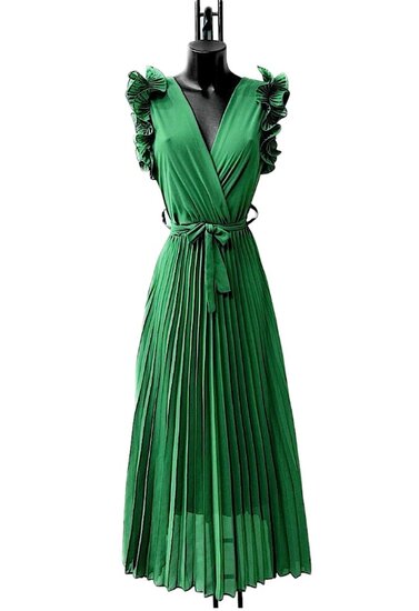 Elegante groene plisse maxi jurk.