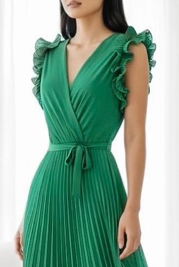 Elegante groene plisse maxi jurk.