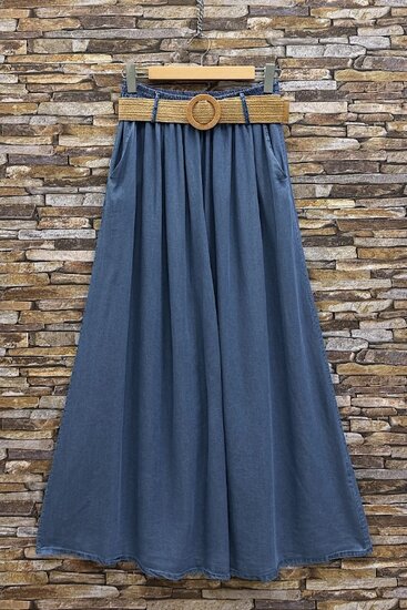 Lange blauwe ultra soft denim rok met riem
