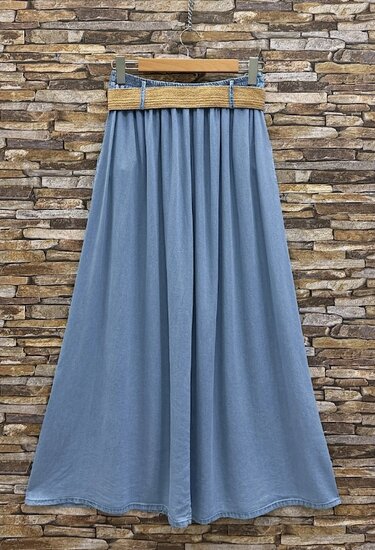 Lange licht blauwe ultra soft denim rok met riem