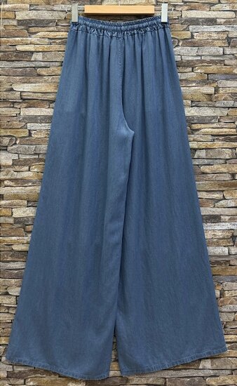 Ultra soft blauwe denim palazzo broek met elastische taille