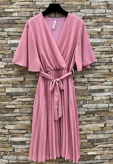 Korte oud rose cross heart plisse jurk 