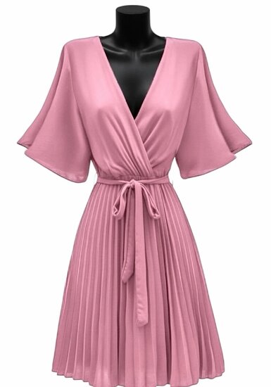 Korte oud rose cross heart plisse jurk 