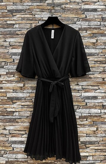 Korte zwarte cross heart plisse jurk 