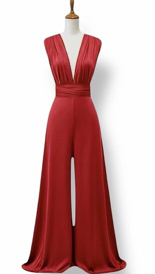 Trendy rode multy way armloze jumpsuit 