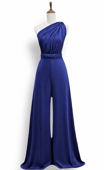 Trendy blauwe multy way armloze jumpsuit .