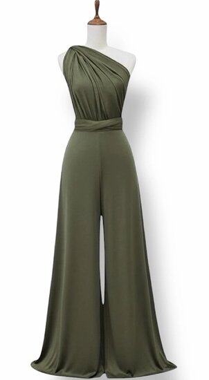 Trendy kaki groene multy way armloze jumpsuit 