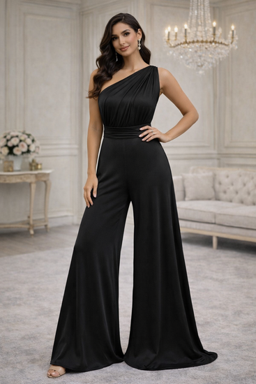 Trendy zwarte multy way armloze jumpsuit 