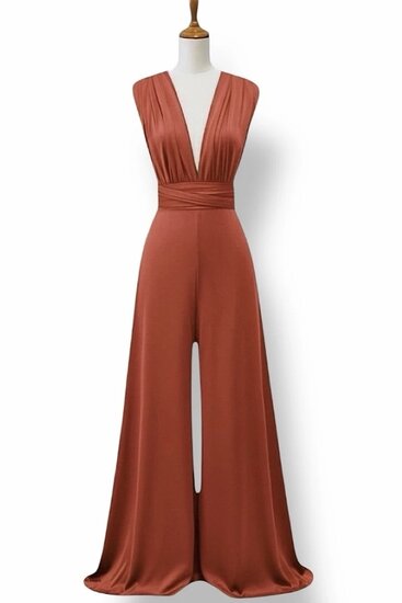 Trendy steen rode multy way armloze jumpsuit 