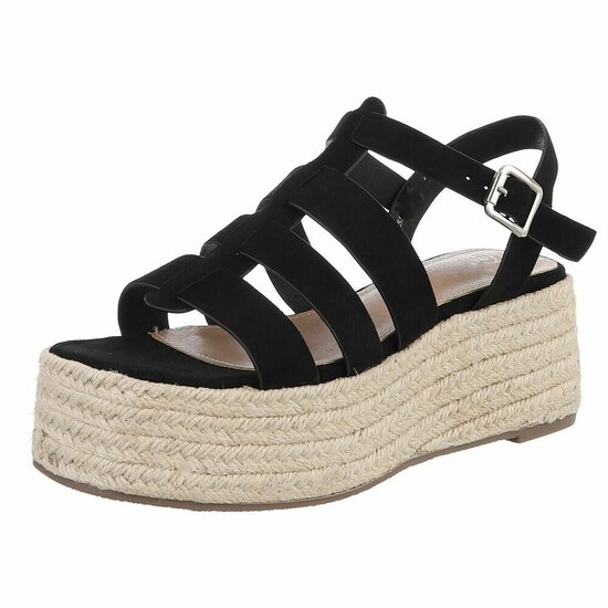 Zwarte plateau sandalen Cecili met gevlochten zool