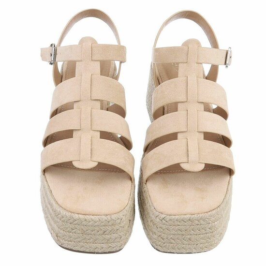 Beige plateau sandalen Cecili met gevlochten zool