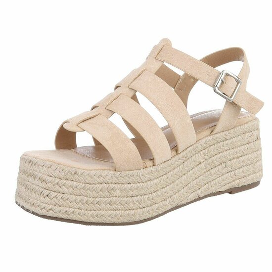 Beige plateau sandalen Cecili met gevlochten zool