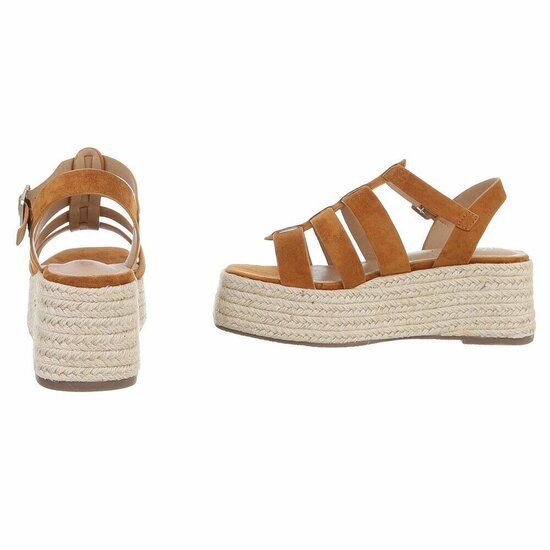 Camel plateau sandalen Cecili met gevlochten zool