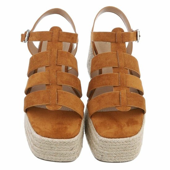 Camel plateau sandalen Cecili met gevlochten zool