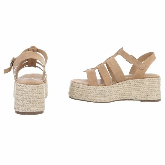 Kaki bruine plateau sandalen Cecili met gevlochten zool