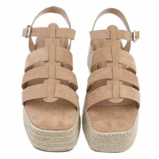 Kaki bruine plateau sandalen Cecili met gevlochten zool