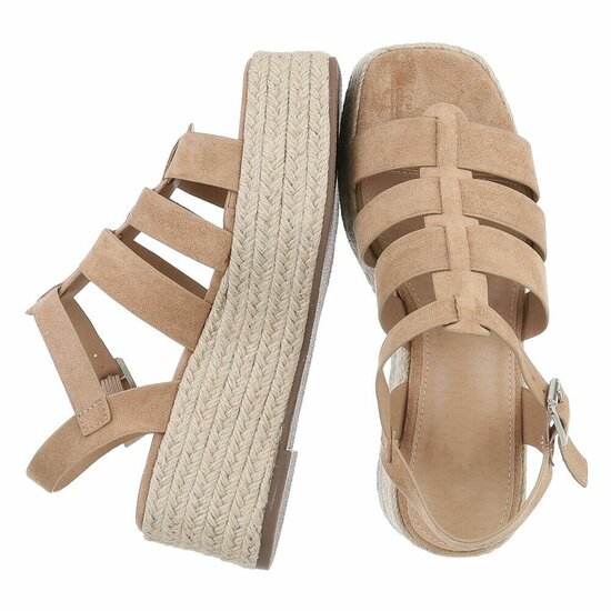 Kaki bruine plateau sandalen Cecili met gevlochten zool