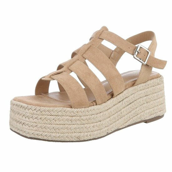 Kaki bruine plateau sandalen Cecili met gevlochten zool